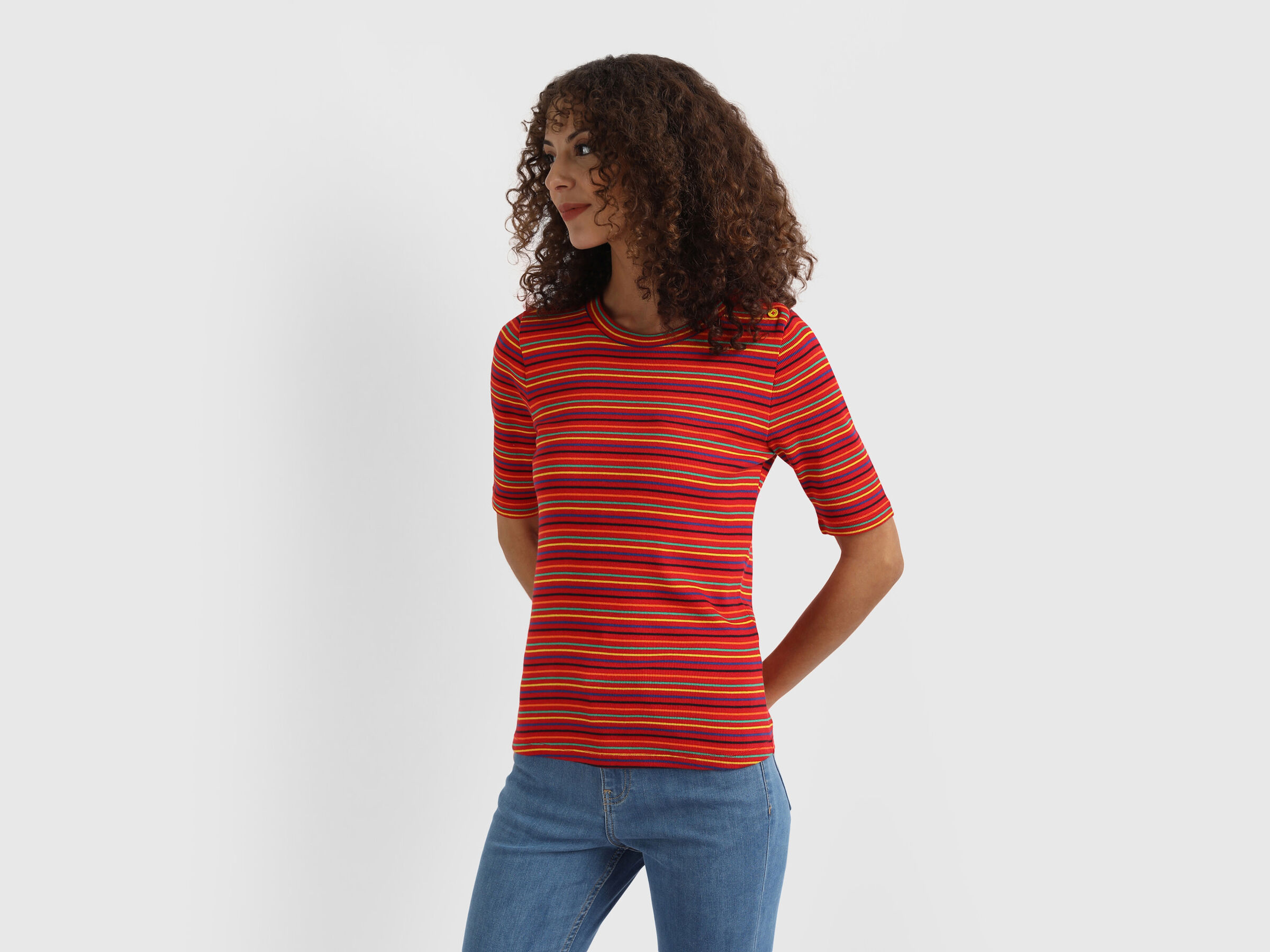 Rib Stripe Top with Shoulder Butin image number 2